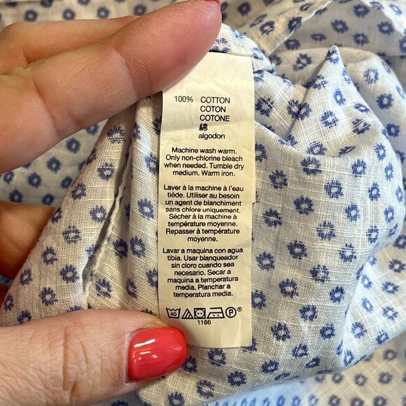 Gap Classic White Long Sleeve Patterned with Blue Circles Collared Top Size L - Picture 11 of 12